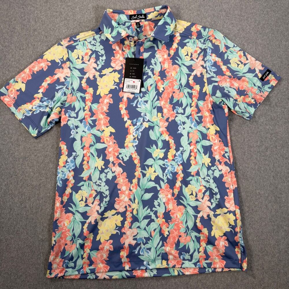 Bad Birdie Core Performance Golf Polo Men's Medium Blue Lei'd Up Short Sleeve